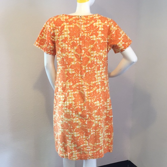 Vintage Orange Yellow Gingham Short Sleeve Dress - Picture 6 of 8